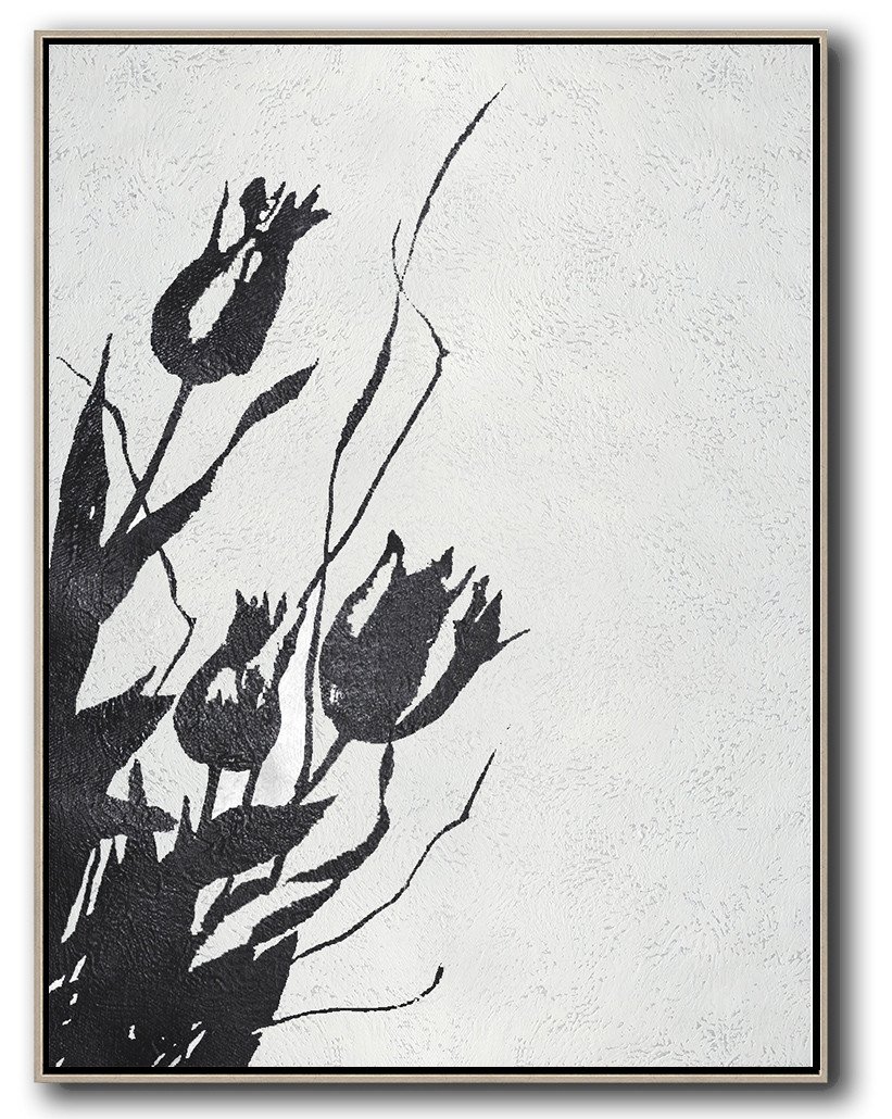 Hand-Painted Black And White Minimal Painting On Canvas - Oil Painting Art Study Extra Large